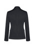 A women's mid-length jacket in dark grey with a tailored fit, featuring a two-button design and a logo.