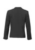 A black women's comfort wool stretch short jacket with reverse lapel, featuring long sleeves and buttons on the cuffs.