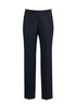 Mens cool stretch flat front pants in dark navy, featuring a slim fit and a subtle texture. Includes a logo detail.