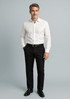 Men's black adjustable waist pants displayed on a model, styled with a white shirt and formal shoes. Men's black adjustable waist pants displayed on a model, styled with a white shirt and formal shoes.