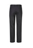 A pair of men's flat front slacks in dark grey, featuring a smooth finish and back pockets.