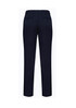 A pair of navy men's slacks with a slimline fit, featuring two back pockets. The design includes a logo.