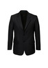 A black men's classic jacket featuring a two-button closure and a single chest pocket.