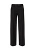Black women's slacks with a straight leg design and a waistband featuring a button, accompanied by a logo.