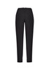 A pair of black slim leg pants with a comfort waist, featuring a simple design and no visible logos.