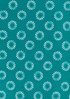 A teal fabric featuring a white daisy print pattern, with various floral designs evenly spaced throughout.
