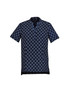 A short-sleeved tunic in navy blue with a white daisy print pattern, featuring a collar and a pocket.
