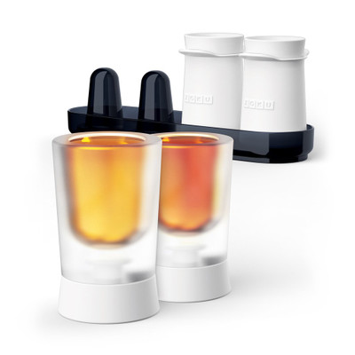Create edible and cooling shot glasses from ice, chocolate, or even candy. Simply fill the silicone molds on the storage tray and freeze. Once frozen, easily remove the flexible silicone and pour your shooter. Bottoms up!