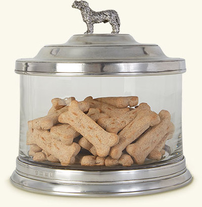 Hand-crafted in Italy and containing 95% tin, Match produces a line of modern heirlooms that are sure to be enjoyed for generations.  

The hardest decision will be whose cookies you want to keep in this exquisite piece – yours or the puppy’s? The canister has a rubber gasket to keep contents fresh. 8.3”d X 8.25”h  
