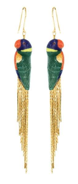Rainbow Parrot Fringe Earrings