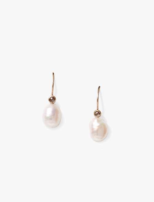 Freshwater Pearl + Champagne Diamond Earrings 