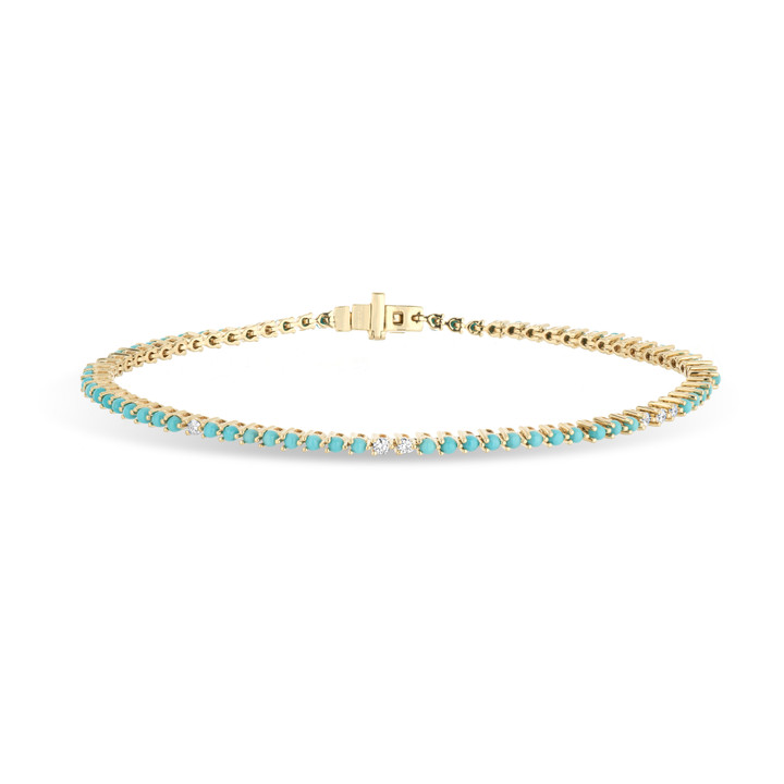 Turquoise + Diamond Tennis Bracelet - 6.5"