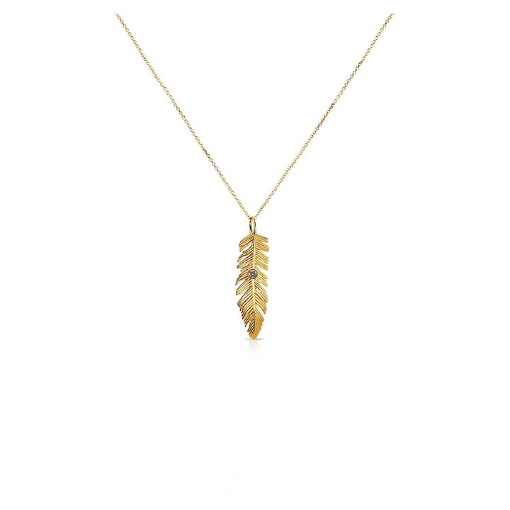 Bezel Set Feather Necklace - 14k 