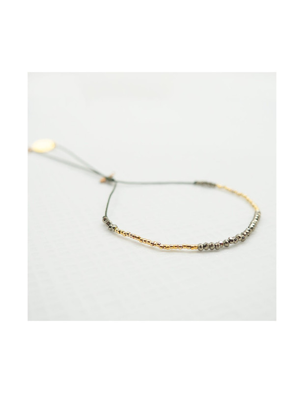 Ocean Drive Bracelet Pyrite | Mini Beads Khaki Cord 