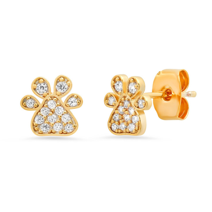 Pave CZ Paw Print Studs