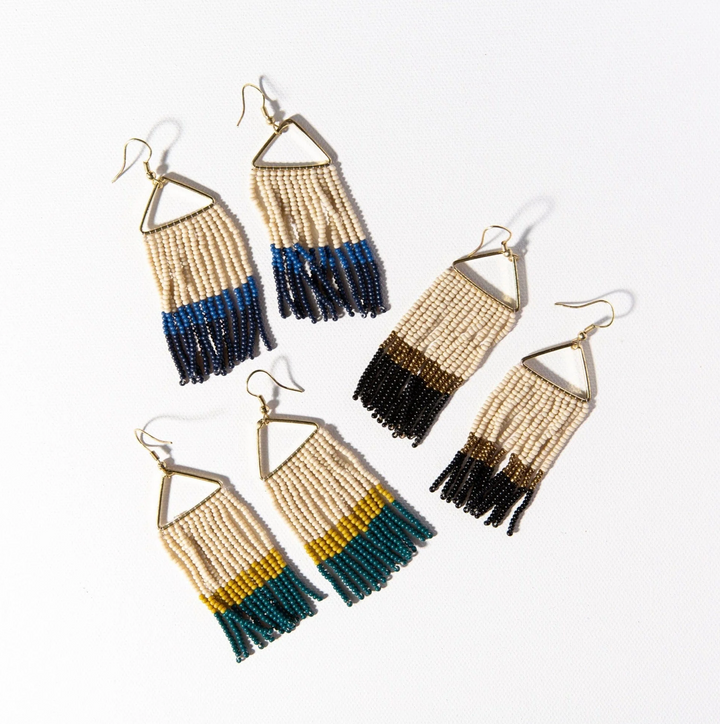 Whitney Color Block Stripe Beaded Fringe Earrings