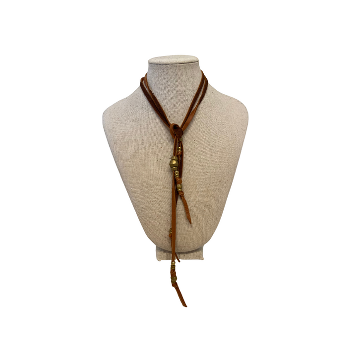 Leather Necklace w/ Brass Beads