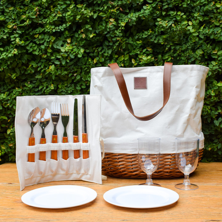 Always wanted a picnic basket that could actually fit a picnic? Look no further! The Promenade Picnic Basket is part basket, part bag making it the perfect option for a true foodie! It includes all of the necessities for a picnic, with plenty of room for wine, cheese, and lunch inside! 

