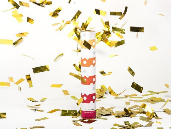 Bring the party with you! This confetti cannon it filled with gold confetti that explodes into a celebration. 

Compressed Air, Mylar, Paper Tube 