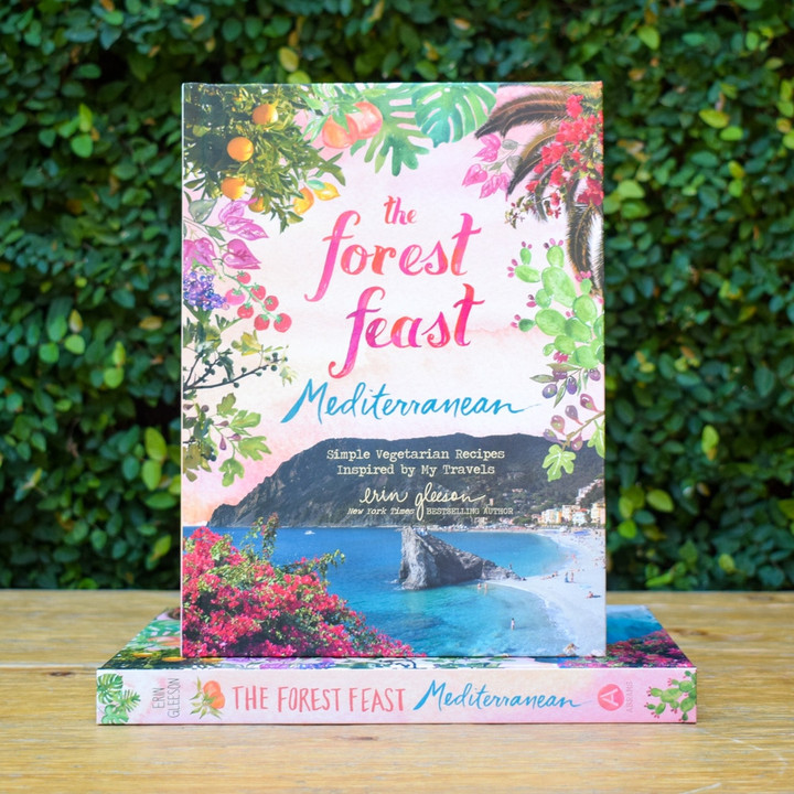 The Forest Feast Mediterranean, the 4th book in the Forest Feast series (released Fall 2019). The book chronicle’s Erin’s 3-month family trip through Spain, Italy, France and Portugal. She took photos and recipe notes along the way that were the inspiration for this vegetarian cookbook that focuses on plant-forward small plates. The 100+ Mediterranean-style recipes are presented in her usual, visual style with full-color photos and watercolors on every page.