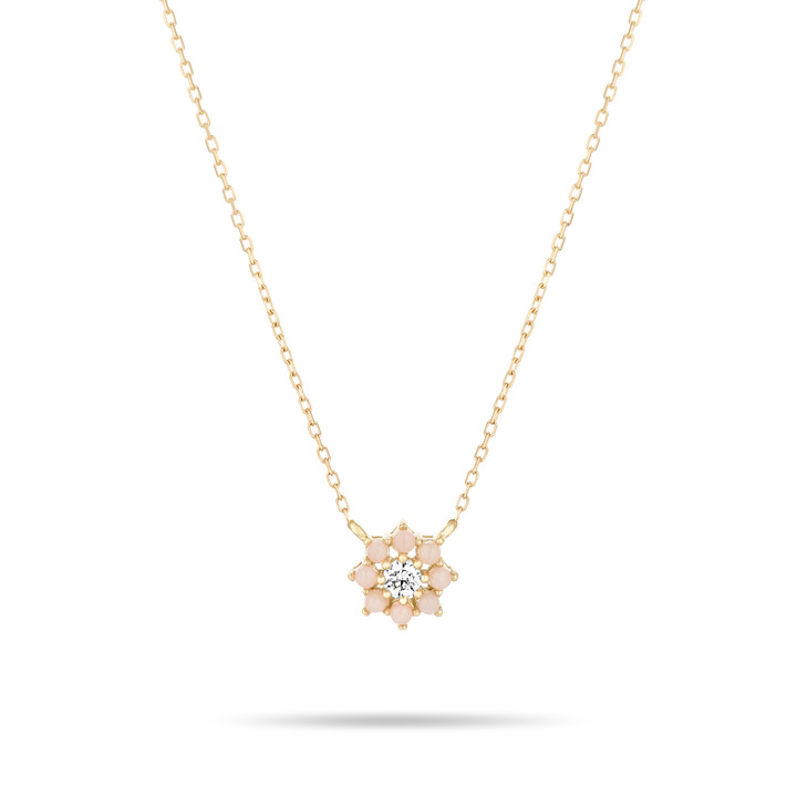 Flower Necklace - Pink Opal + Diamond