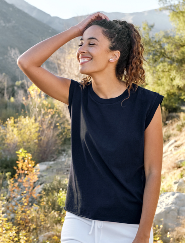 If you’ve found yourself “borrowing” your man’s muscle tee, this one is for you—except it’s a billion times better. Our vintage-inspired Muscle Tee is just-the-right-amount of boxy; it hangs beautifully against the torso and the sleeves dip slightly at the shoulder. A raw hem at the bottom adds a cool edge, especially if you let it peek out from beneath your Boyfriend Crew Neck Sweatshirt.