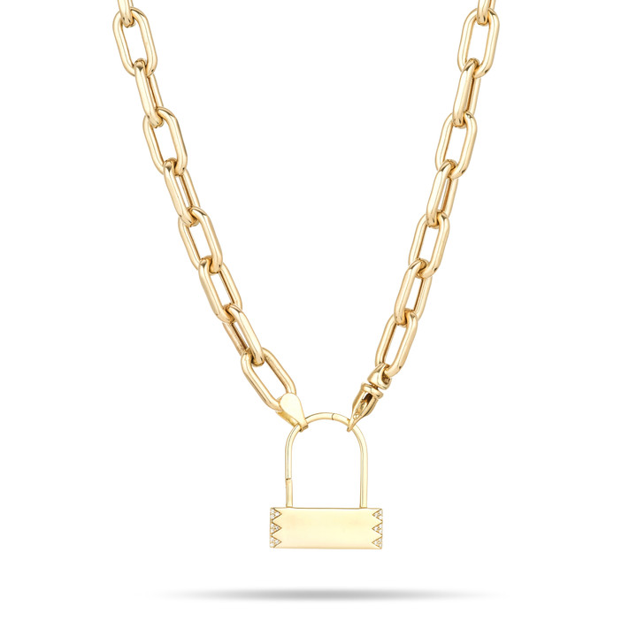 London Pave Lock Italian Chain Necklace 