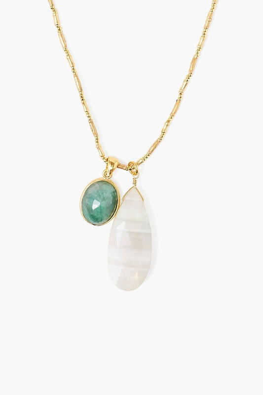 Pearl Pendant Necklace with Bezel Wrapped Stone 