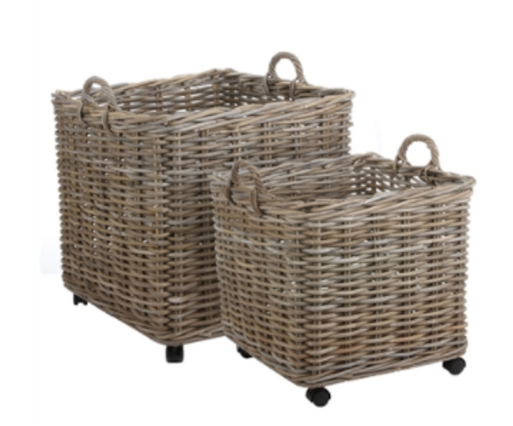 Rattan Basket with Wheels 