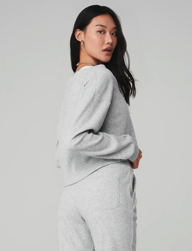 Muse V-Neck Pullover Top in Gravel Heather by Alo Yoga