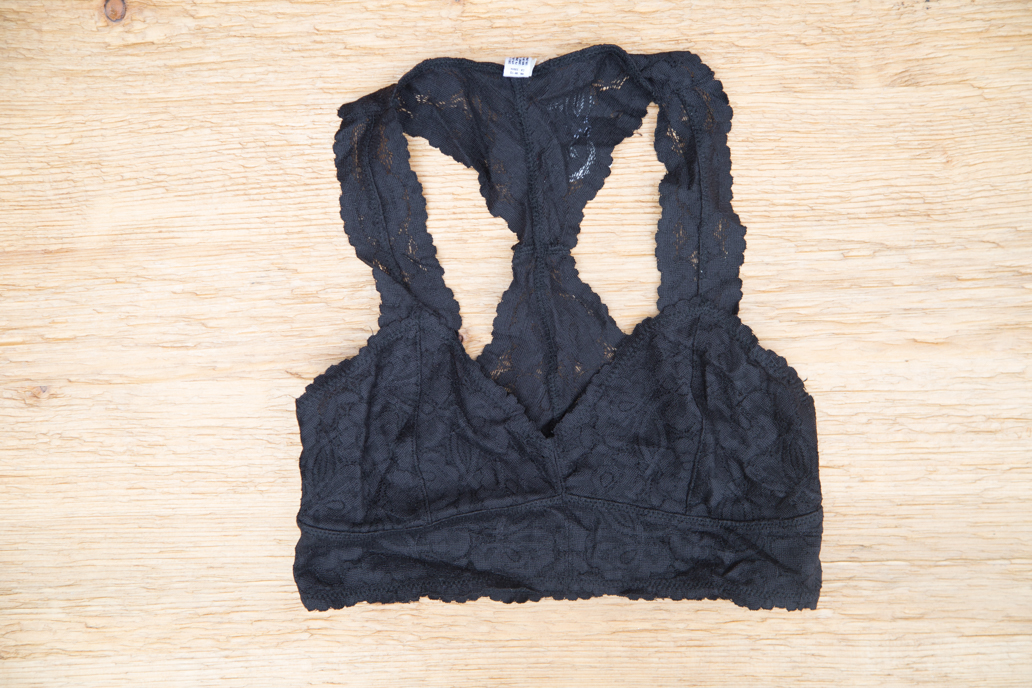 INTIMATELY FREE PEOPLE GALLOON LACE RACERBACK BRA BLACK #F0400835 SMALL $38