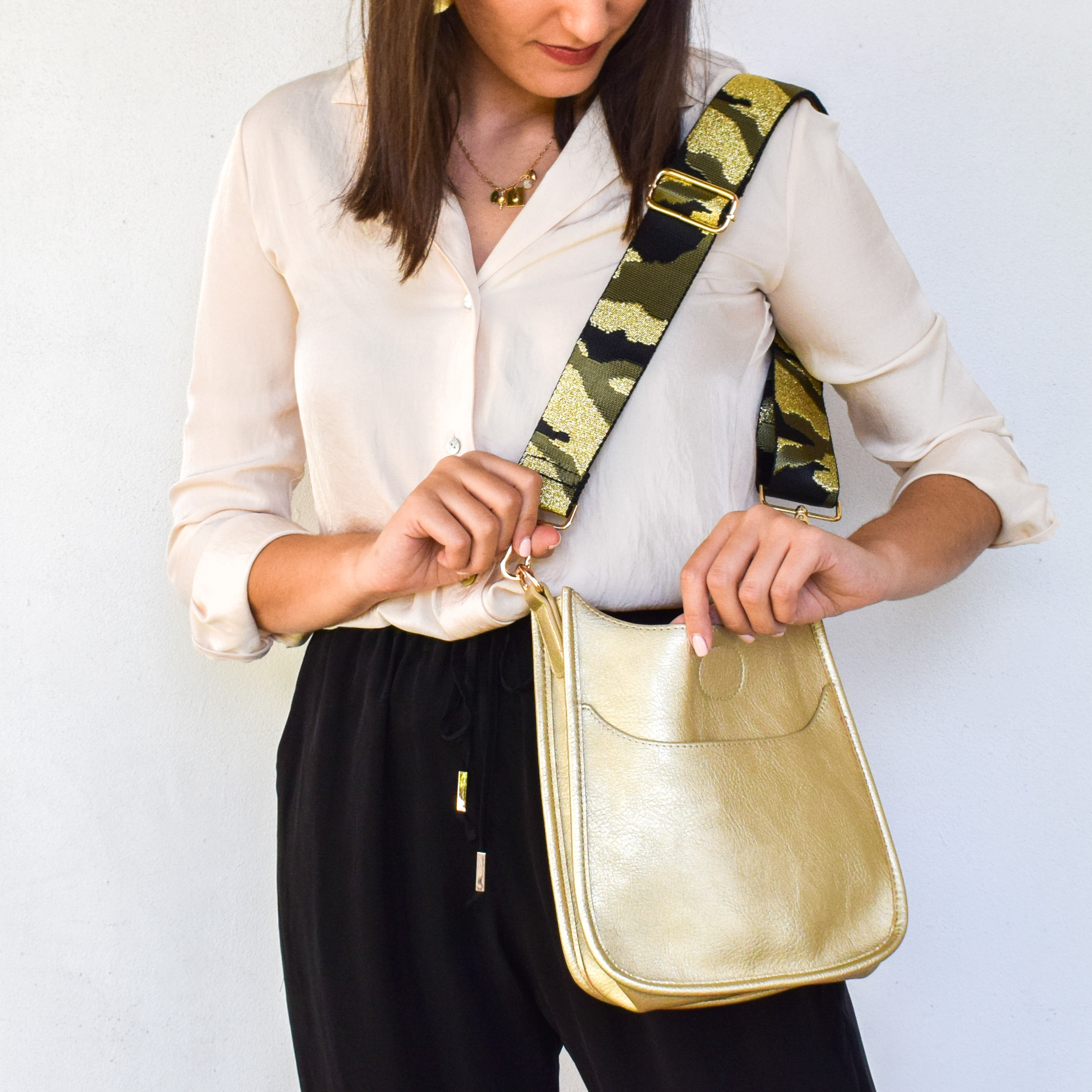 Ahdorned Classic Messenger with Two Crossbody Straps 