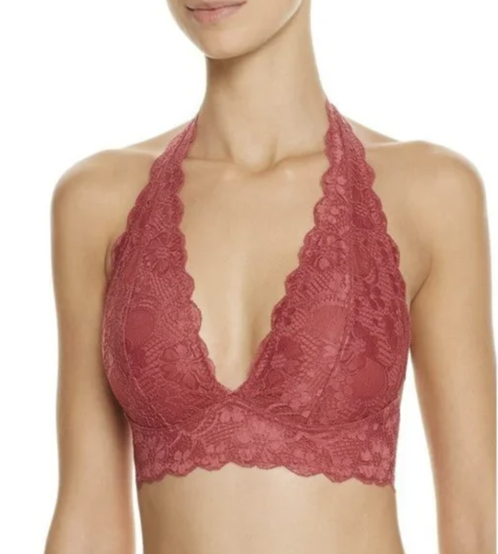 NWT FREE PEOPLE Sz S GALLOON LACE HALTER BRA BRALETTE IN PARADISE RED