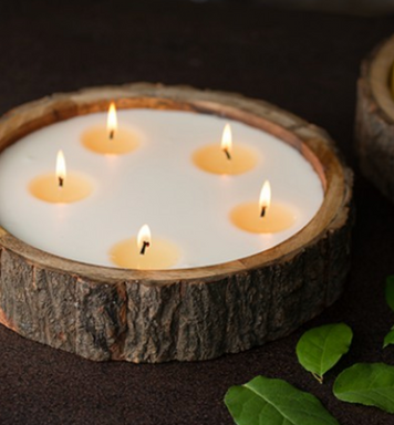 Natural Finish Tree Bark Candle Pot—Extra Large