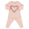 Pink Velvet Ruffle Heart Baby Rib 2pc Set