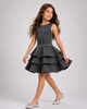 Dolls and Divas - Light Grey Scuba Sleeveless Tucker 1 Dress with 3 Tier Skirt
