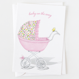 Pink Baby Stroller Baby Greeting Card C_1408