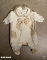 Bimbalo - Italian Import Cream Velour Footie with Gold Bow 8152