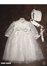 Bimbalo - Italian Import Lace Christening Gown with Satin Bow and matching Bonnet 8295