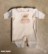 Bimbalo - Italian Import Knit Cream Romper with Bear Pink Trim 8232