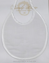Piccolo Bacio - Handmade matching Bib - Cotton Linen with Embroidered Cross Style BB-14