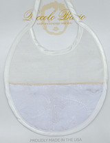 Piccolo Bacio - Handmade matching Bib - Half Blue Paisley with Embroidered Cross - Shantung Style BB-6