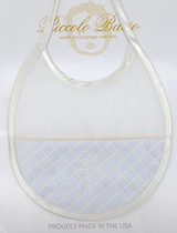 Piccolo Bacio - Handmade matching Bib - Half Blue Check with Embroidered Cross - Silk Style BB-1