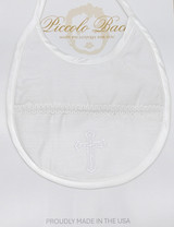 Piccolo Bacio - Handmade matching Bib - Wide Braid with Embroidered Cross - Shantung Style BB-4