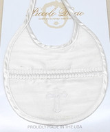 Piccolo Bacio - Handmade matching Bib - Half Pattern with Embroidered Cross - Raw Silk Style BB-7