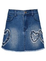 Baby Sara Denim Mini Skirt With Heart Patch Detail - Blue SW-26359