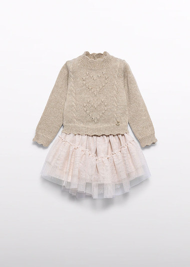 Abel & Lula Infant Girl Tulle Sweater and Skirt Set - Champagne (5519-2)