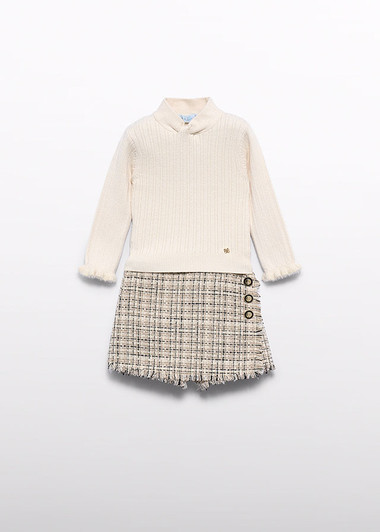 Abel & Lula Infant Girl Tweed Knit Shorts Set - Beige Maza (5734-4)