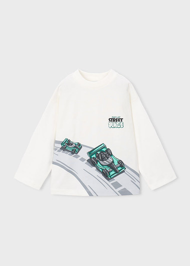 Mayoral Boy Long Sleeve T-shirt - Cream-car (4011-23)