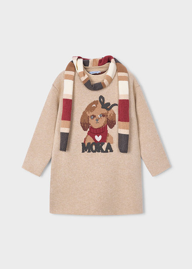Mayoral Girl Knit Dress with Scarf - Quinoa Mix (4919-25)